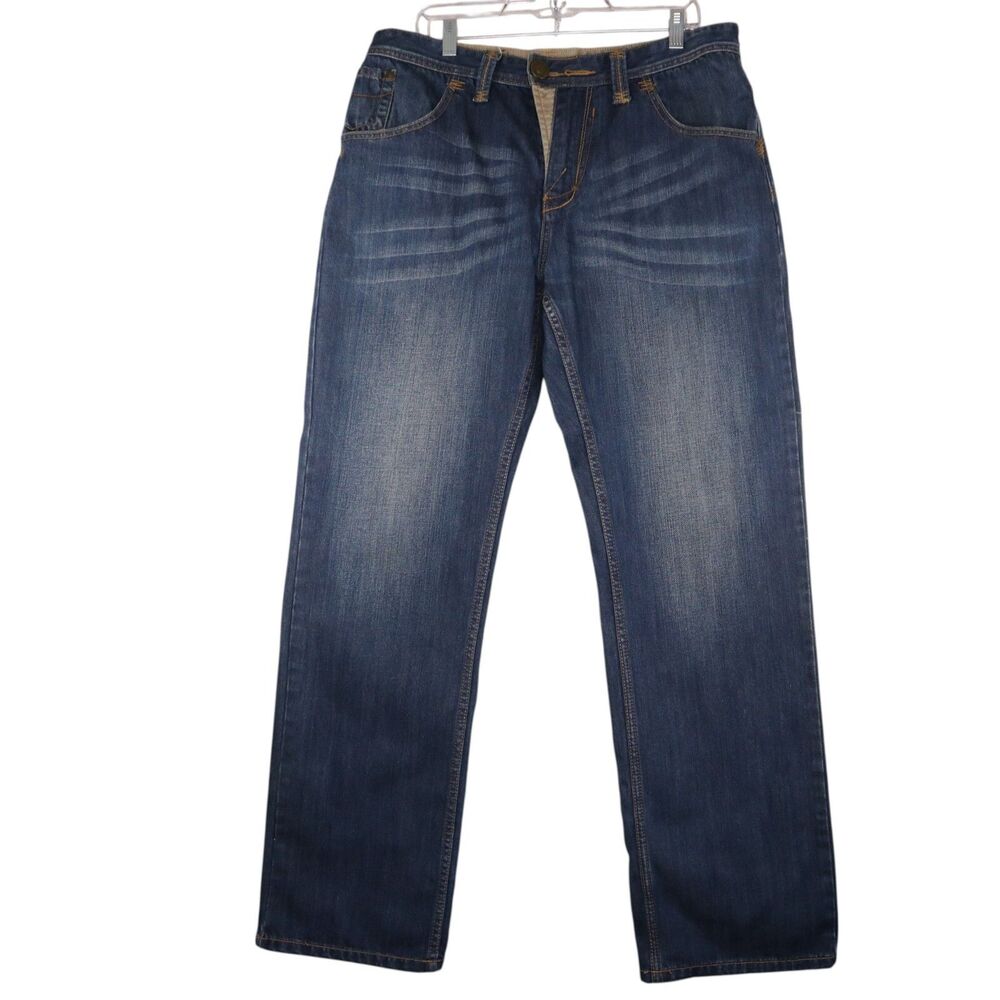 Vintage Y2K Kanji Jeans Men's 36x33 Cotton Blue Distressed Whisking Straight Leg